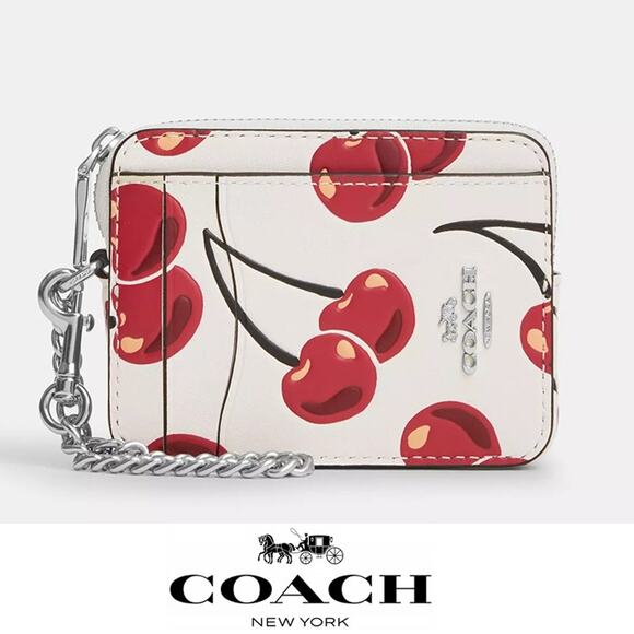 🍒 Coach Zip Card Case With Cherry Print - Picture 1 of 12